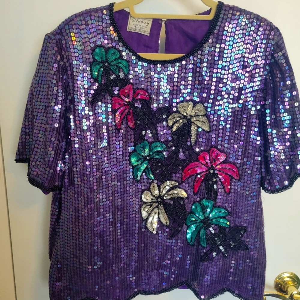 Beaded silk and polyester blouse